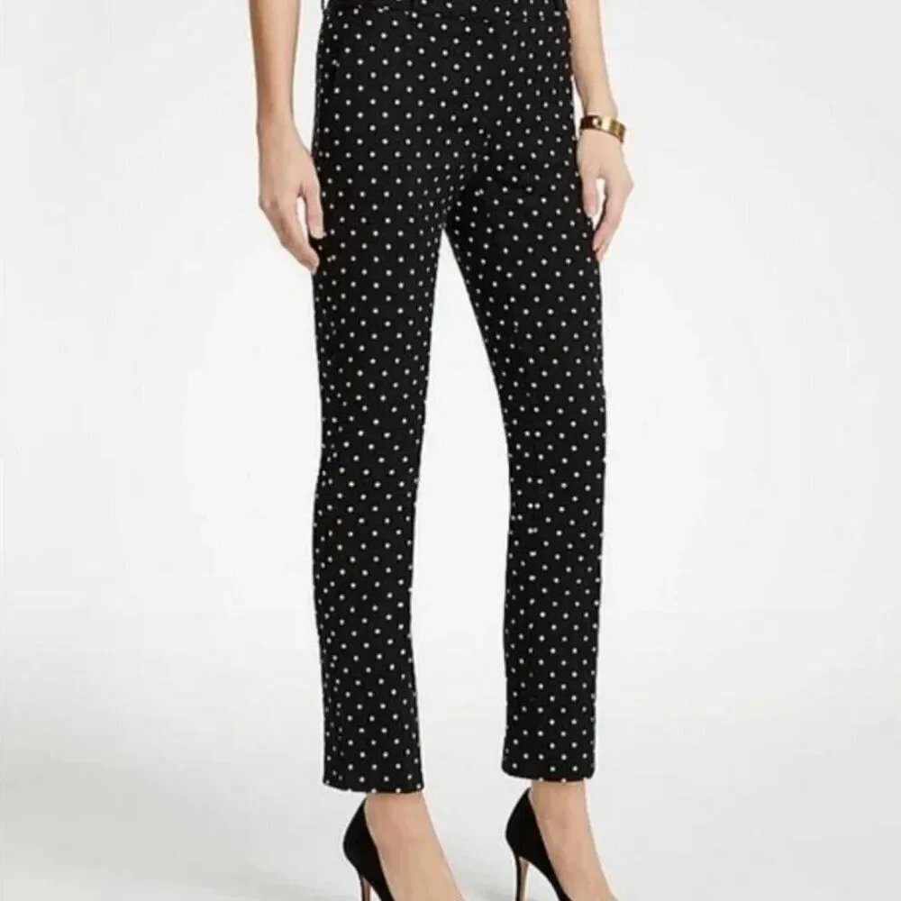 Ann Taylor Petite Black White Polka Dot Cotton Stretch Crop Pants Size 2P